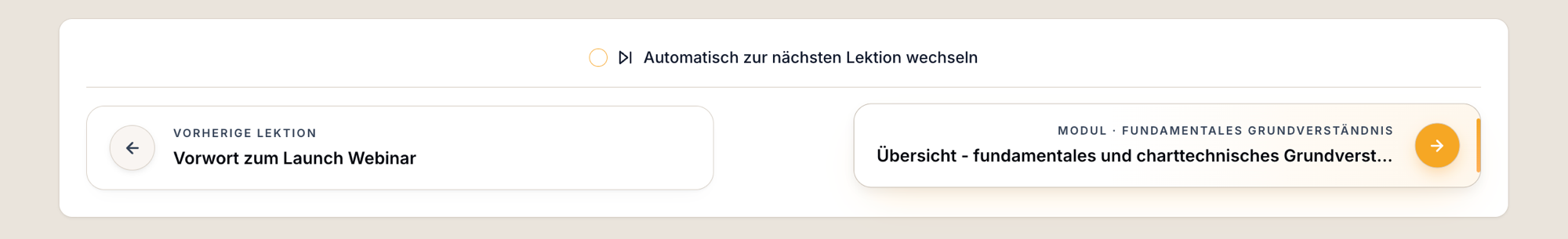 Premium Navigation zwischen Lektionen mit Arrow-Badges