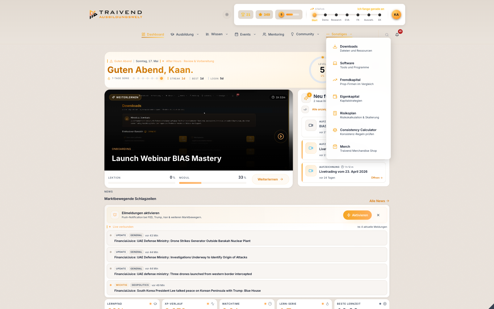 Sonstiges-Menu mit Consistency Calculator Eintrag